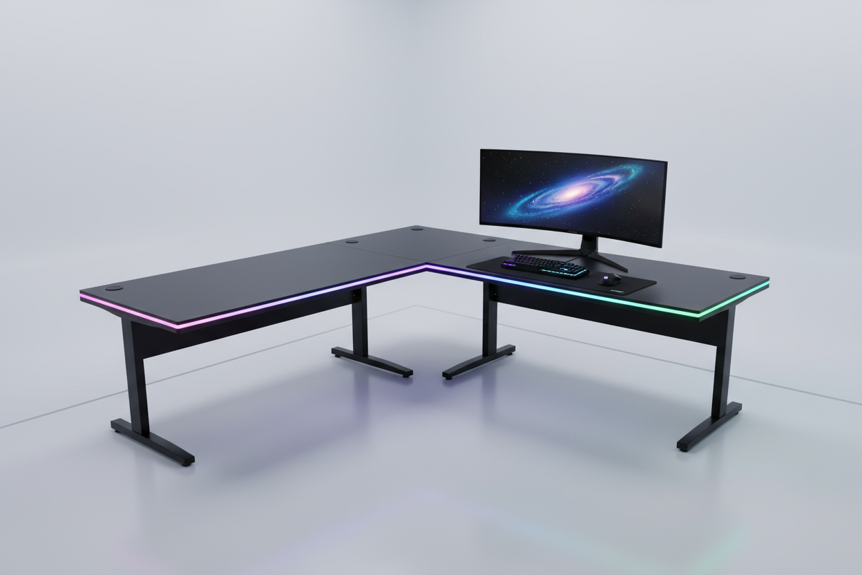 Gaming Eckschreibtisch XXL RGB-LED – Frontansicht