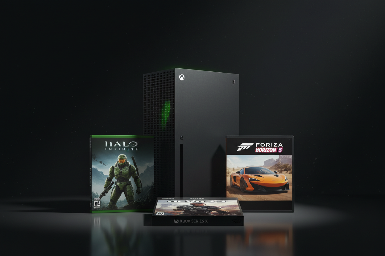 Xbox Series X Bundle Nahaufnahme mit Spielen