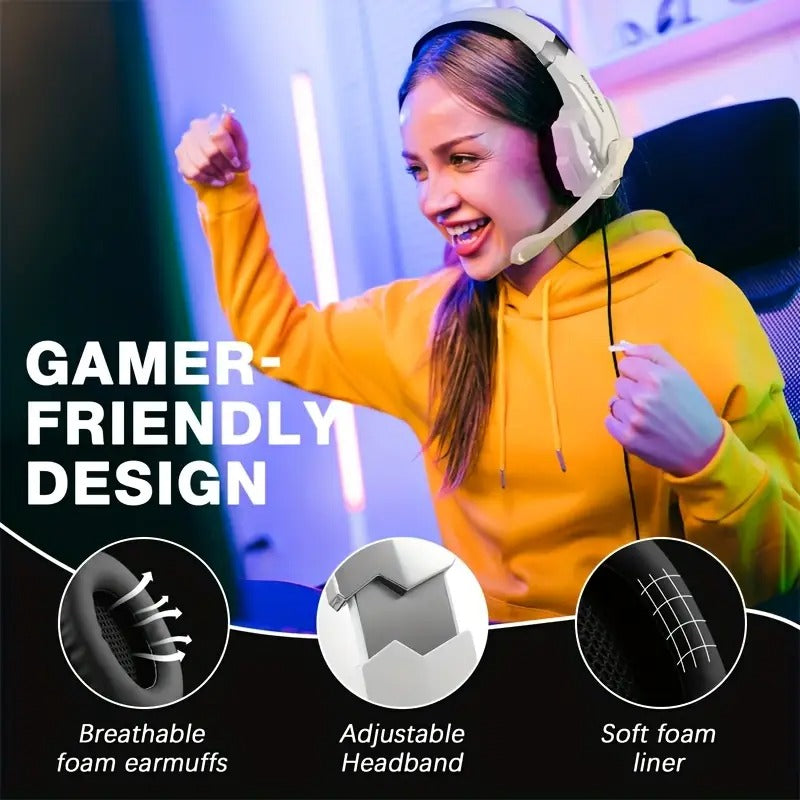 Gaming Headset mit LED & Noise-Cancelling-Mikrofon – PS4, PS5, Xbox – Lautstärkeregler, 3,5mm
