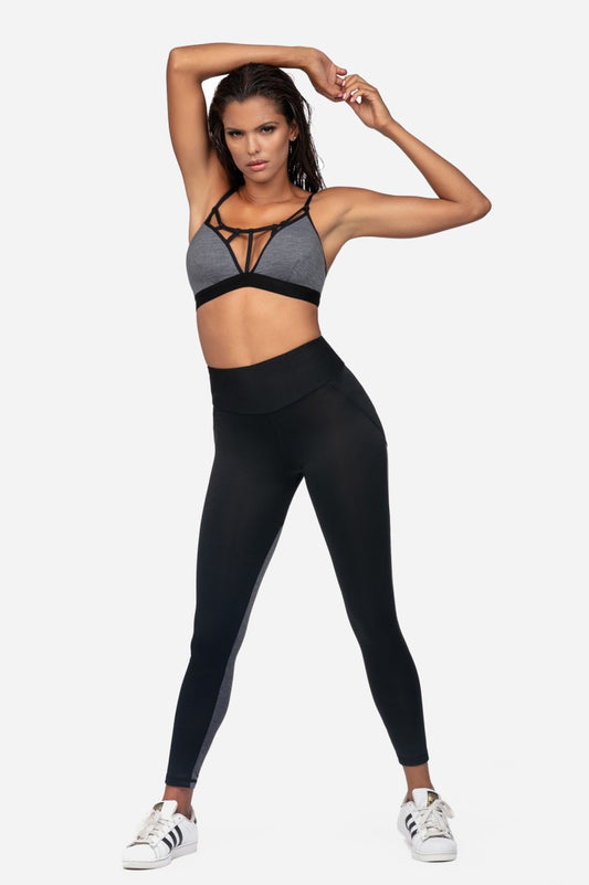 Sport BH Fitness Top | Gepolstert & Verstellbar | Schwarz/Grau