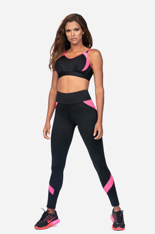 Sport BH Fitness Top | Netz-Detail & Verstellbar | Schwarz/Pink