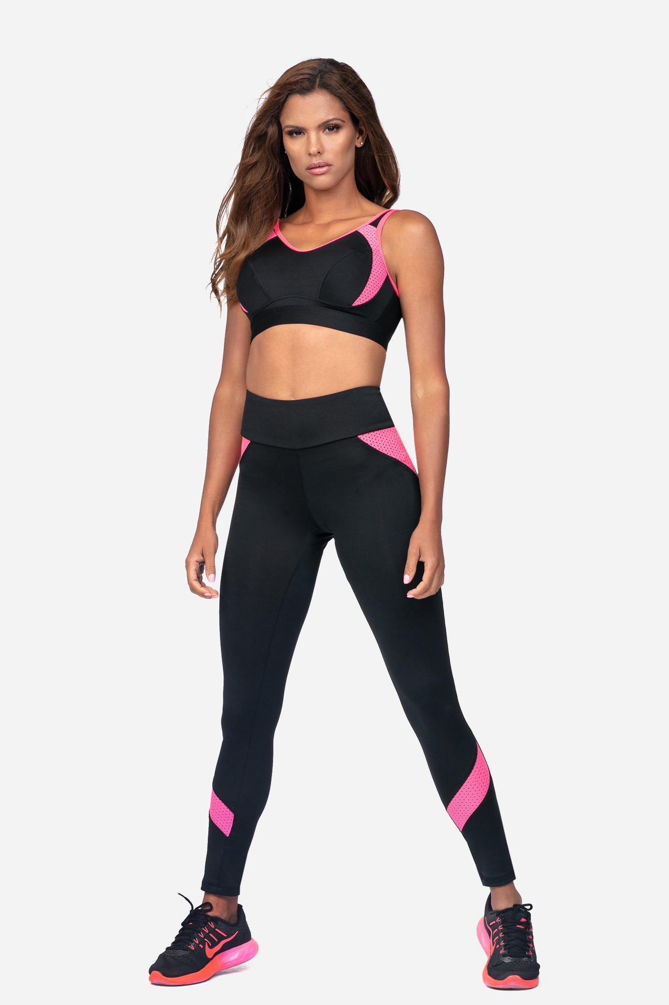 Sport BH Fitness Top | Netz-Detail & Verstellbar | Schwarz/Pink