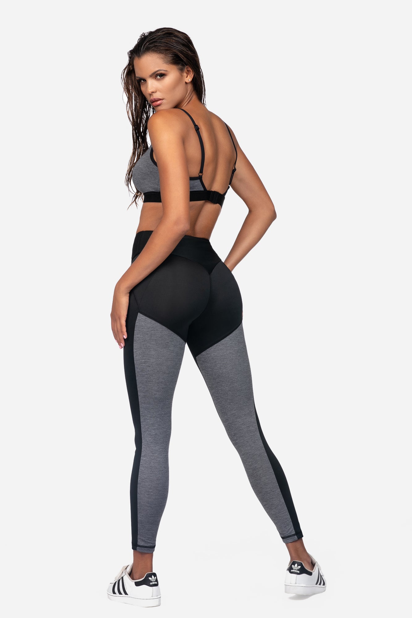 Sport Leggings Fitness Hose | Hoher Bund & Dehnbar | Schwarz/Grau