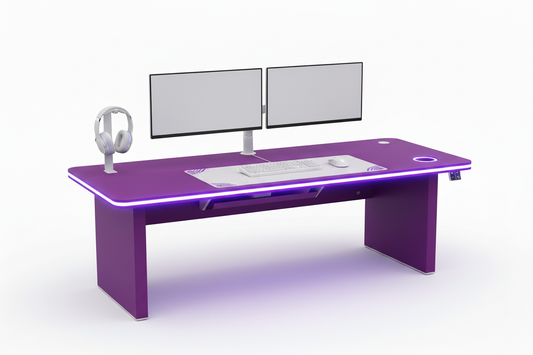 Gaming Schreibtisch Lila mit LED – Frontansicht