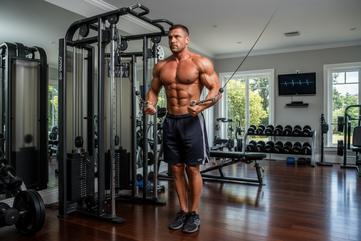 Bodybuilder beim Training an der Body Solid Series 7