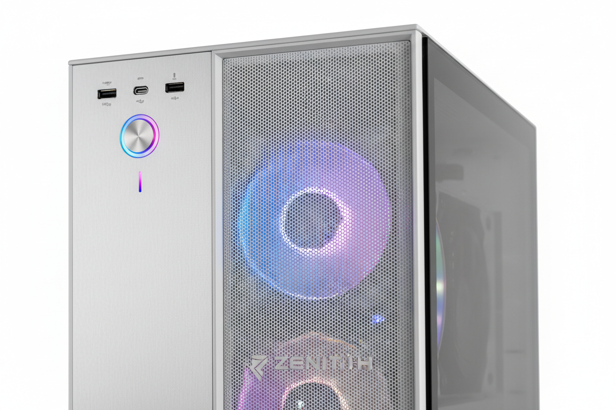 Gaming PC Tower Front-Panel mit USB Ports und RGB Power Button