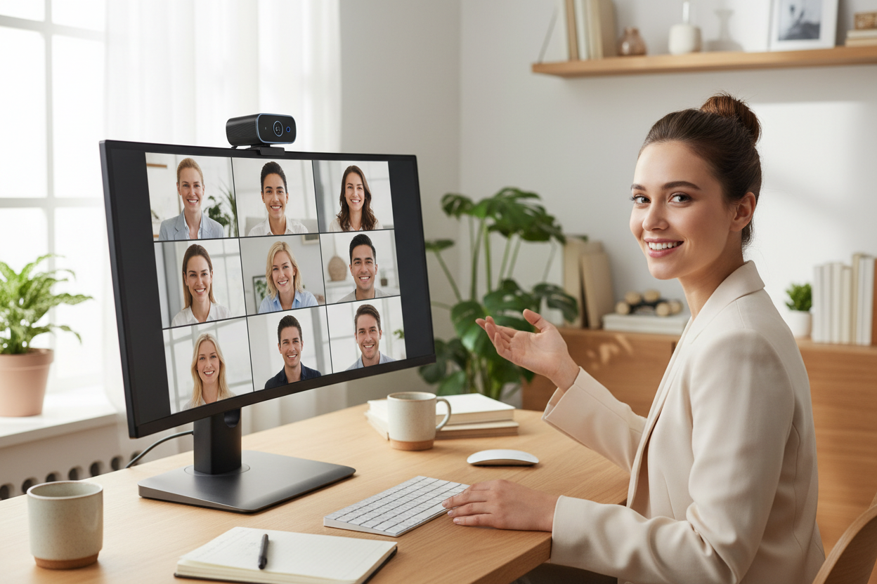 Webcam auf Monitor im Homeoffice-Setup
