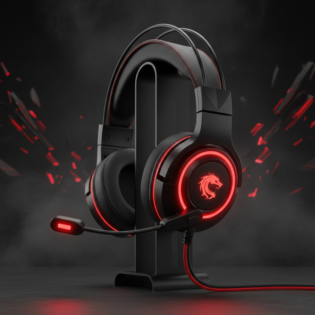 Gaming Kopfhörer LED Rot Schwarz Seitenansicht