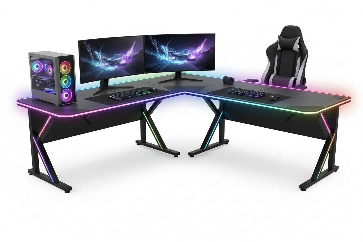 Gaming Eckschreibtisch XXL RGB-LED – Seitenansicht