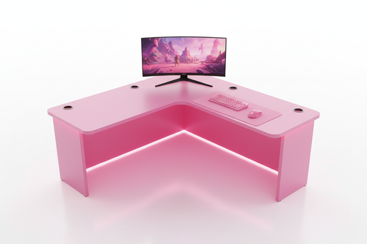Gaming Eckschreibtisch Pink Klein mit LED Frontansicht