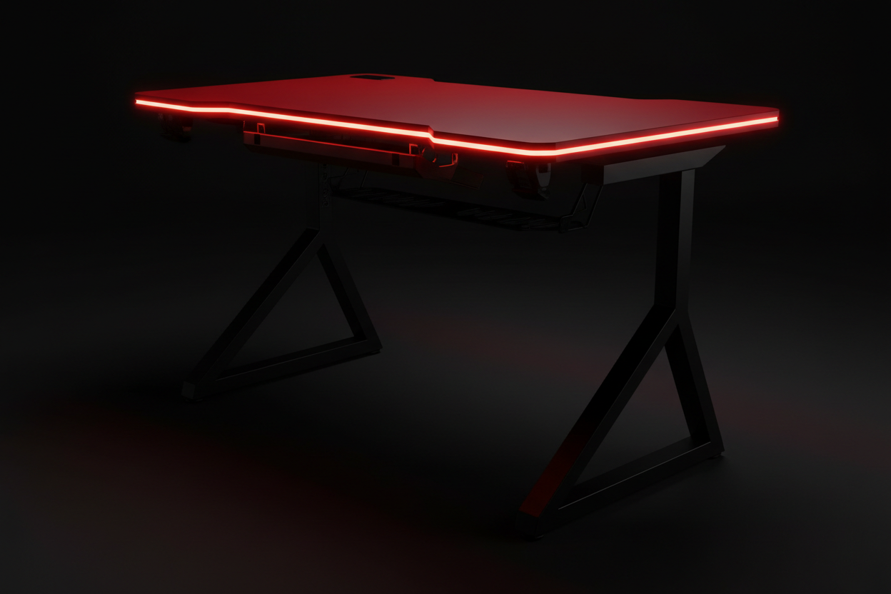 Gaming Schreibtisch Rot mit LED Seitenansicht