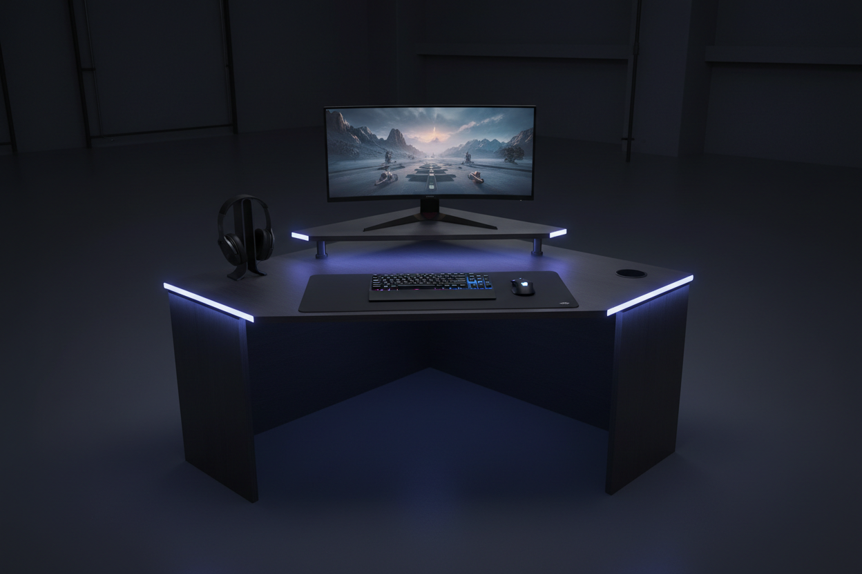 Bauer Gaming Tisch mit LED Klein Eckig Seitenansicht