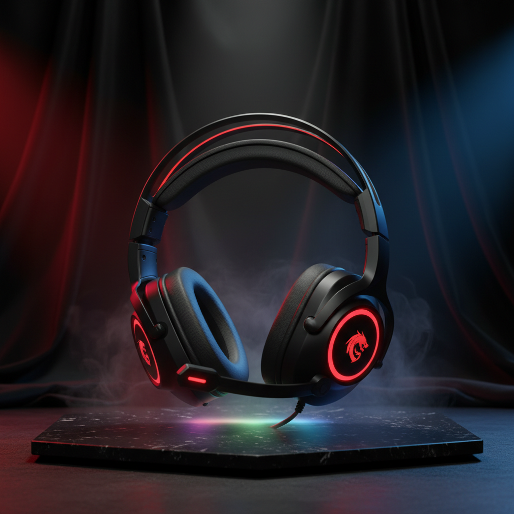 Gaming Kopfhörer LED Rot Schwarz Frontansicht