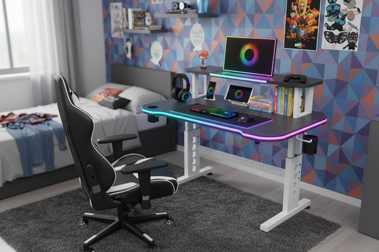 Gaming Tisch mit LED im Jugendzimmer Setup