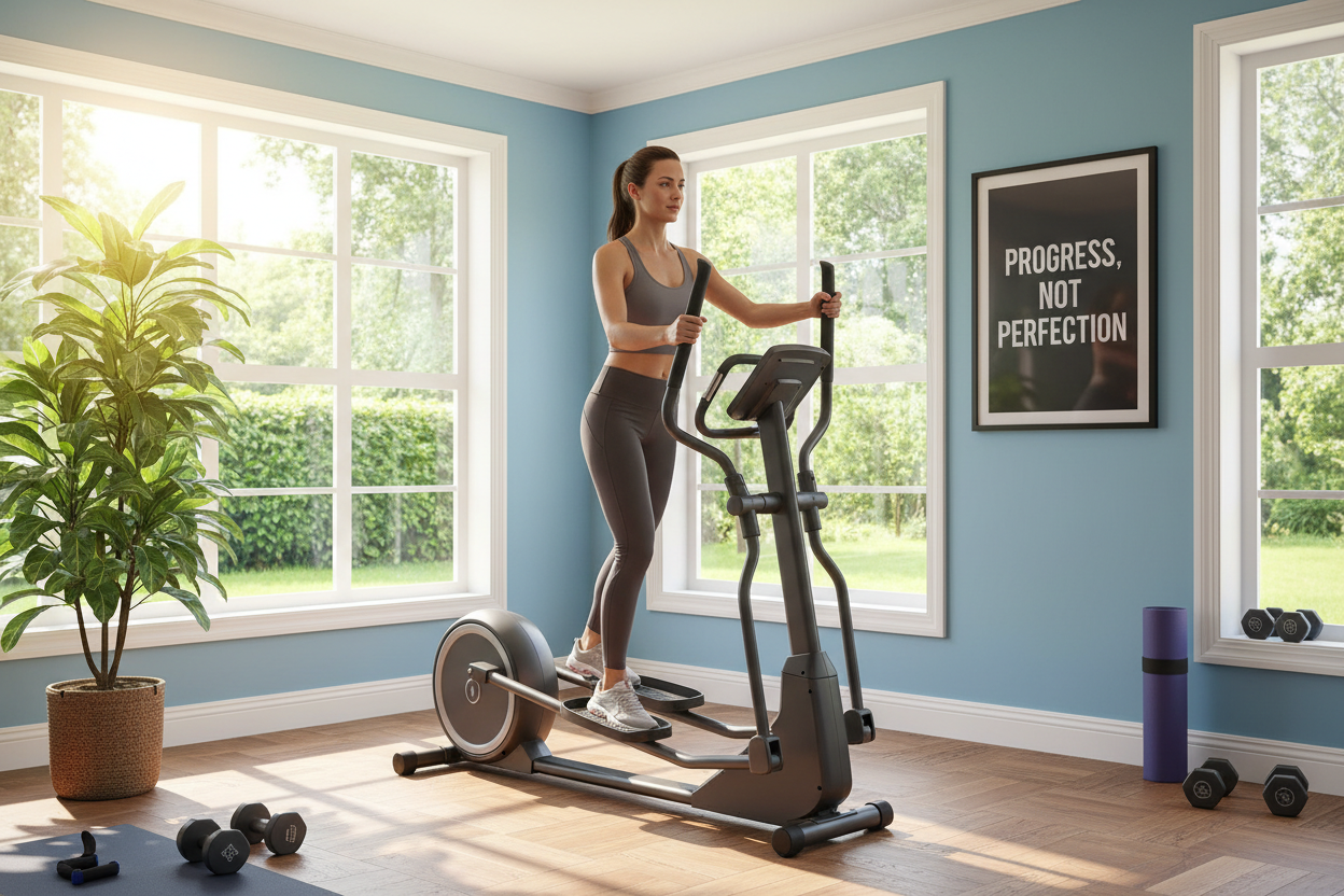 Frau beim Training auf dem Crosstrainer
