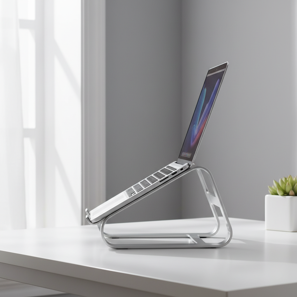 Ergonomischer Laptopständer mit Laptop von der Seite
