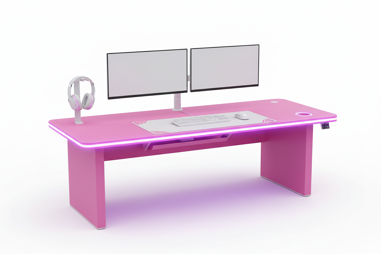 Gaming Schreibtisch Pink mit LED – Groß