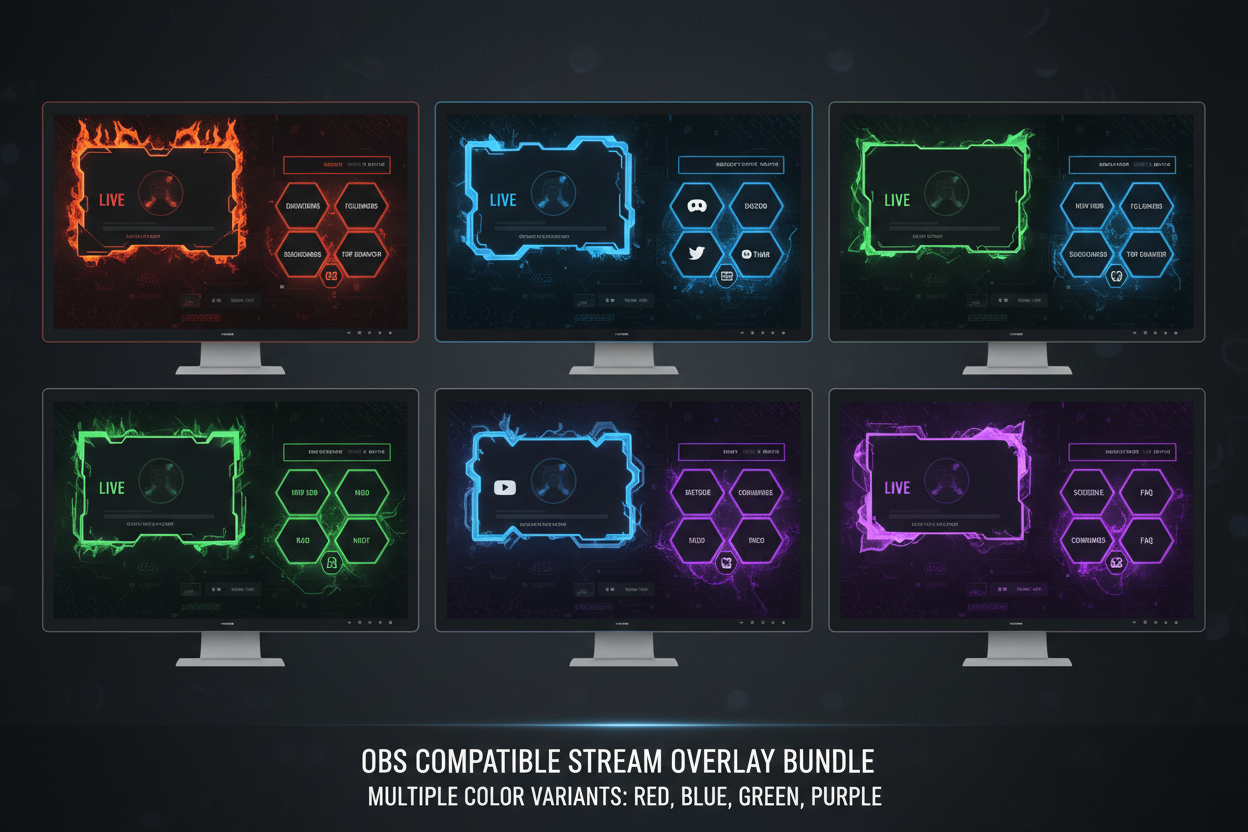 Streaming Overlay in 4 Farbvarianten für OBS