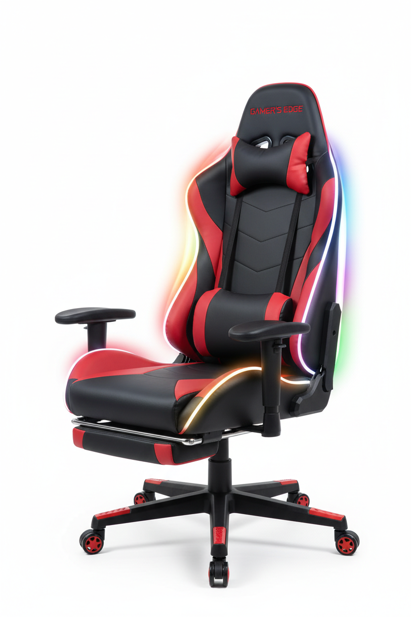 Gaming Stuhl mit RGB LED Beleuchtung und Fußstütze