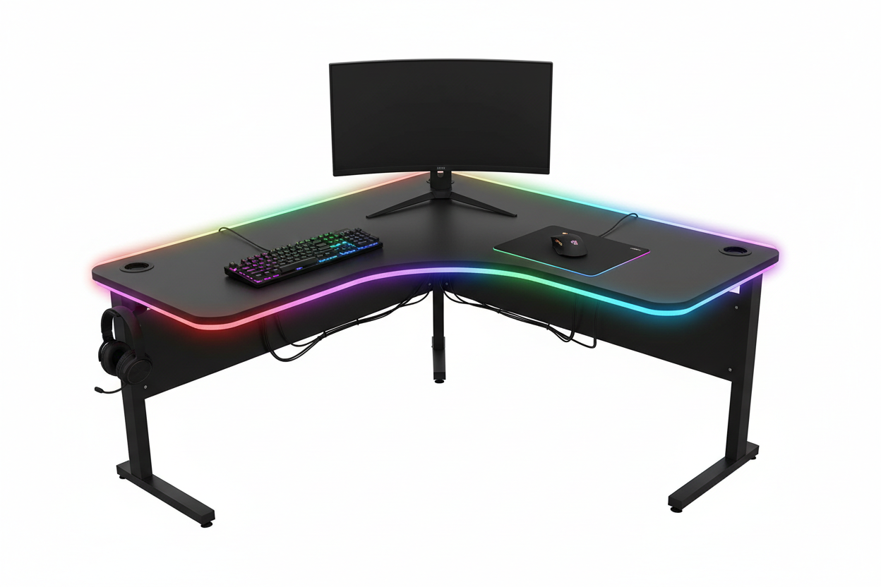 Bauer Gaming Tisch mit LED Klein Eckig Frontansicht