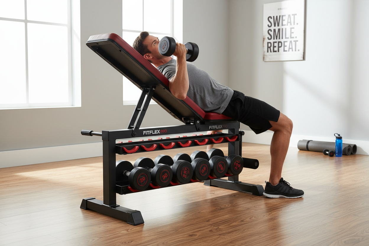 Hantelbank im Einsatz im Heimgym
