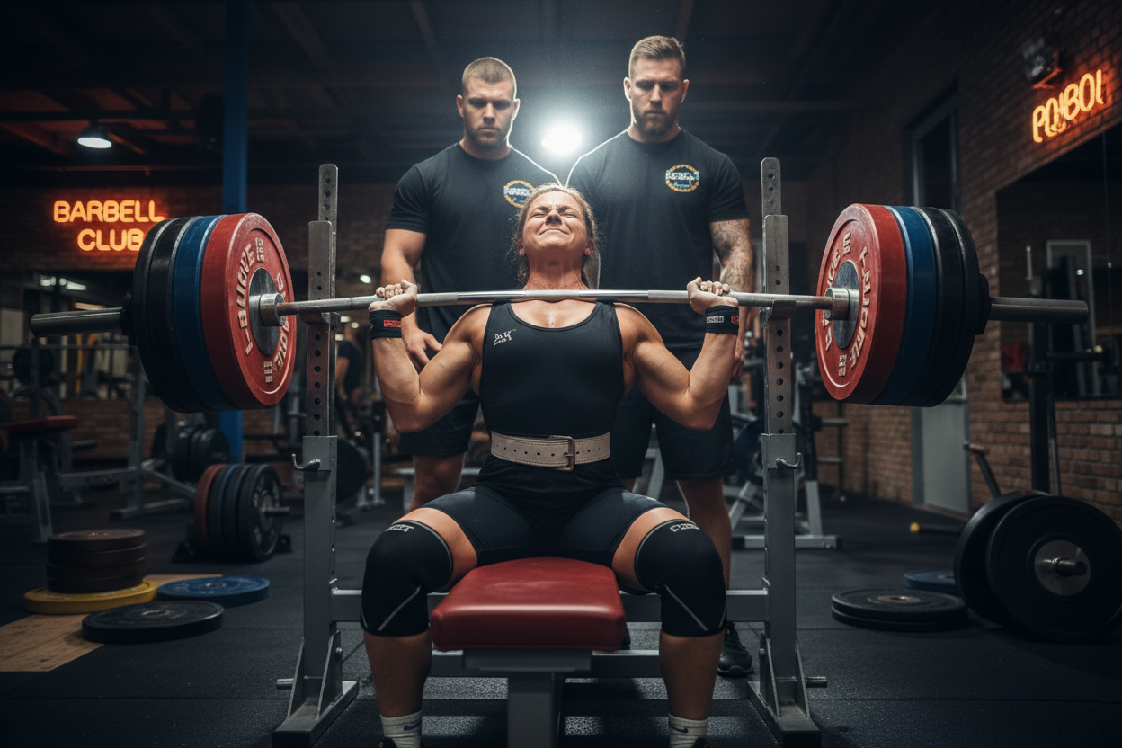 Powerlifter beim schweren Bankdrücken