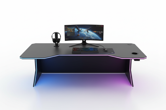 Gaming Schreibtisch mit Getränkehalter und LED-Beleuchtung