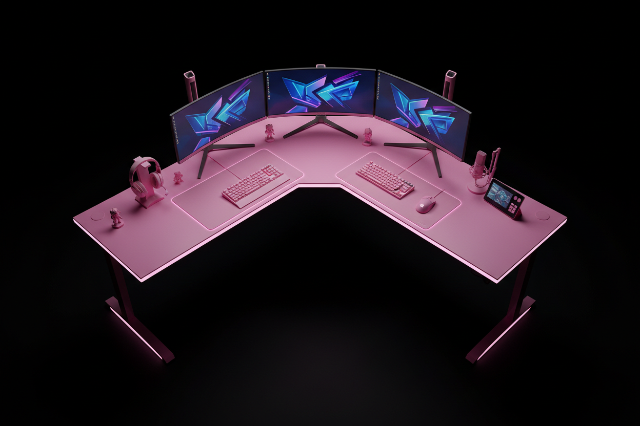 Gaming Eckschreibtisch Pink XL Vogelperspektive