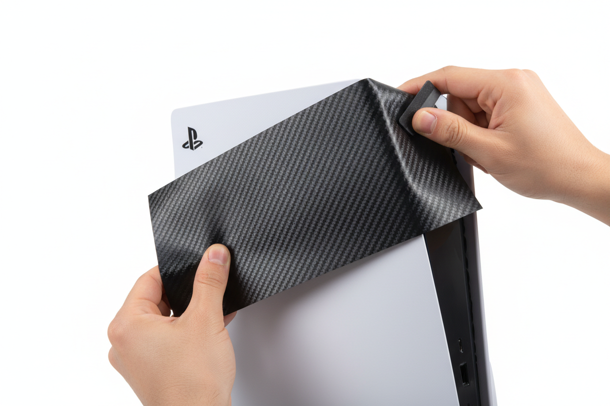 PS5 Skin Vinyl Anwendung blasenfrei präziser Zuschnitt
