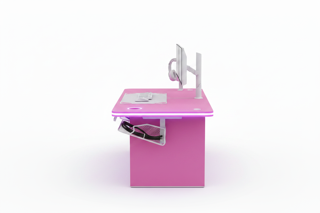 Gaming Schreibtisch Pink mit LED – Seitenansicht