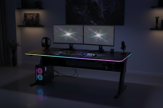 Premium Gaming Tisch XL im professionellen Dual-Monitor-Setup