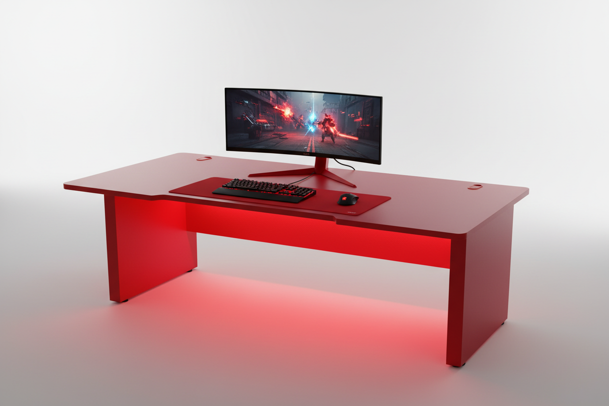 Gaming Schreibtisch Rot mit LED-Beleuchtung Frontansicht