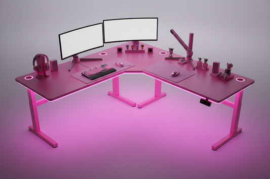 Gaming Eckschreibtisch Pink XL mit LED Frontansicht