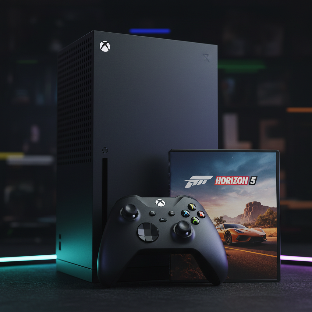Xbox Series X Ultimate Bundle – Nahaufnahme Controller und Forza Horizon 5