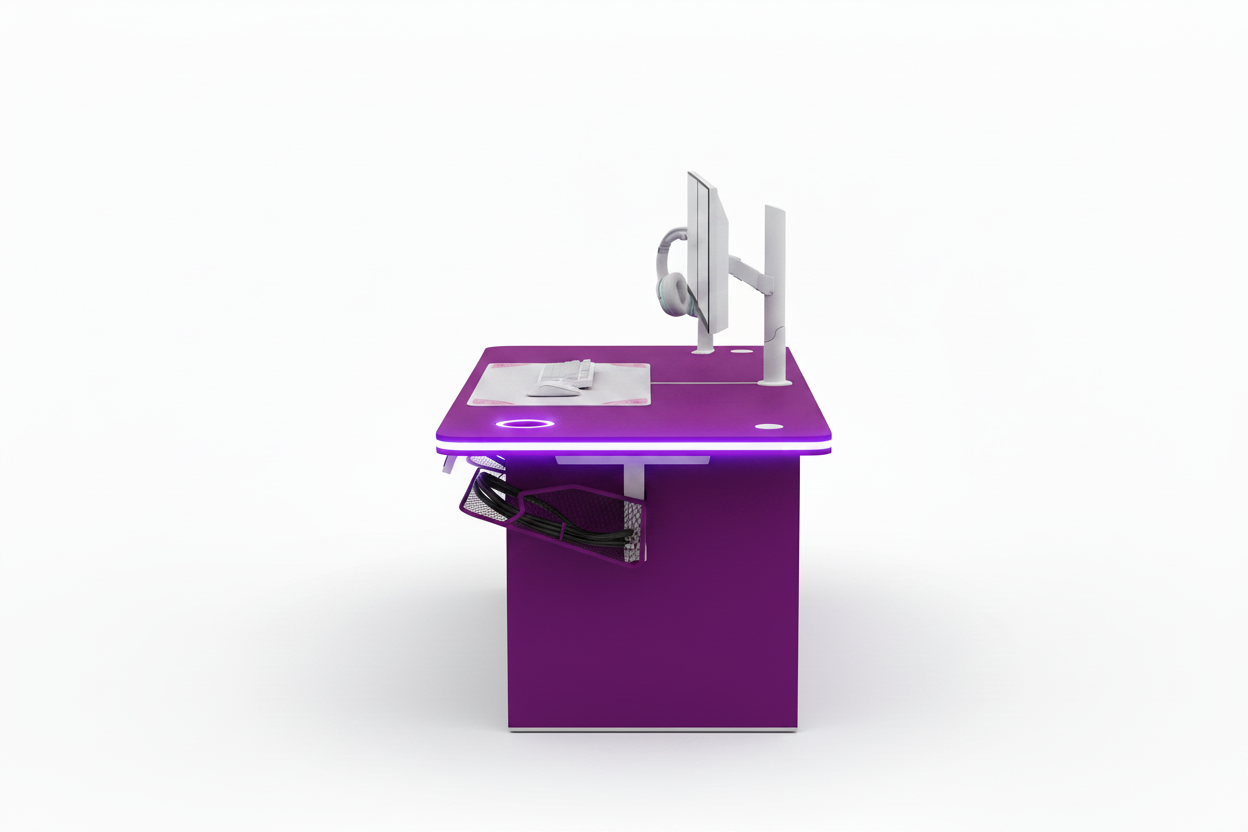 Gaming Schreibtisch Lila mit LED – Seitenansicht