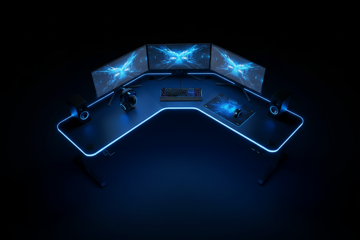 Gaming Eckschreibtisch Blau XL Vogelperspektive