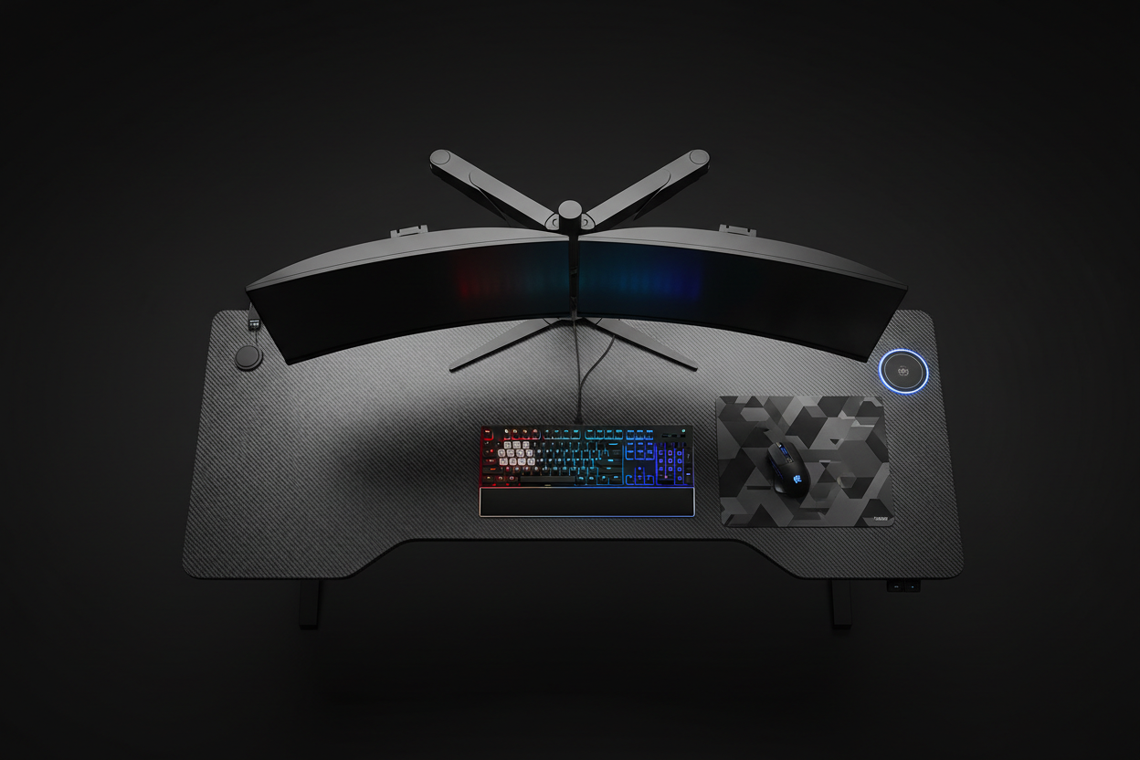 Gaming Schreibtisch Carbon-Optik – Vogelperspektive