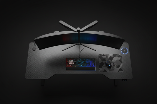 Gaming Schreibtisch Carbon-Optik – Vogelperspektive