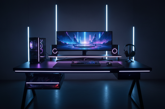 Gaming-Schreibtisch-Set mit Ultrawide-Monitor und RGB-Beleuchtung