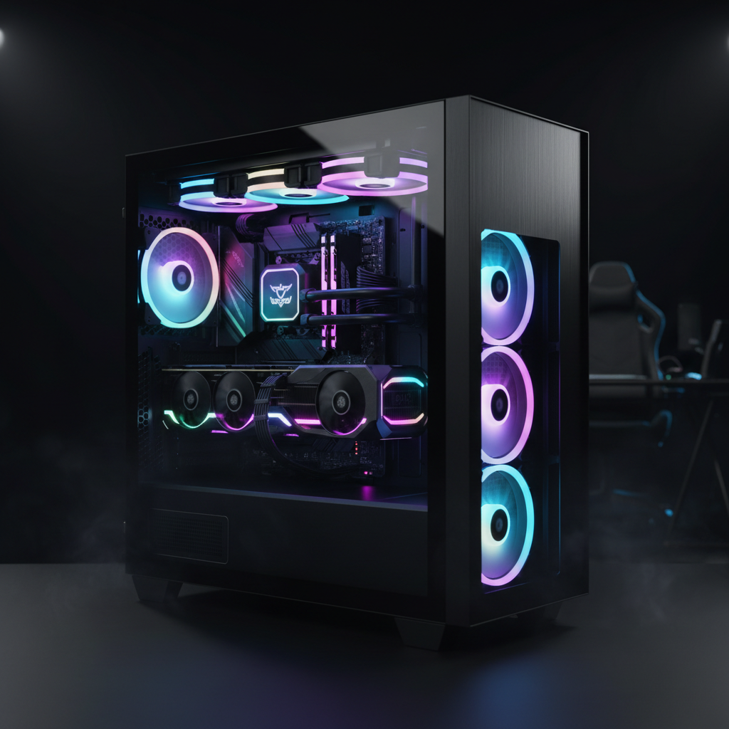 Gaming PC Tower mit RGB-Beleuchtung