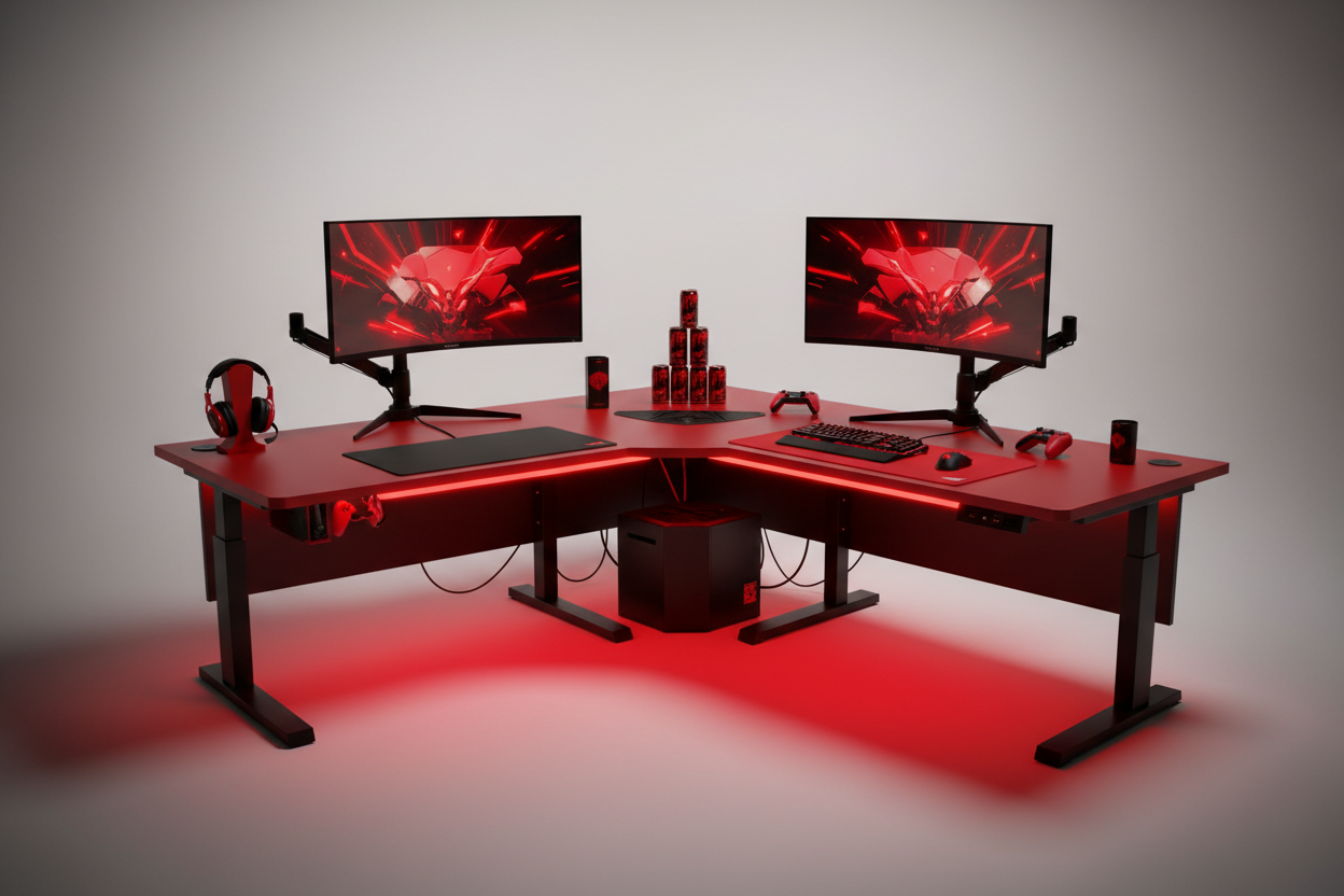 Gaming Eckschreibtisch Rot XL mit LED Frontansicht