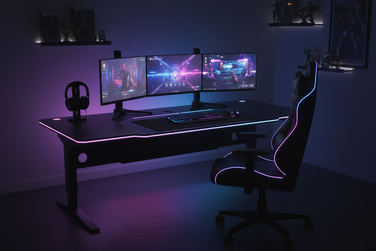 Gaming Tisch im Gaming-Zimmer Setup mit Dual-Monitoren