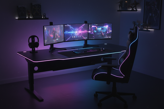 Gaming Tisch im Gaming-Zimmer Setup mit Dual-Monitoren