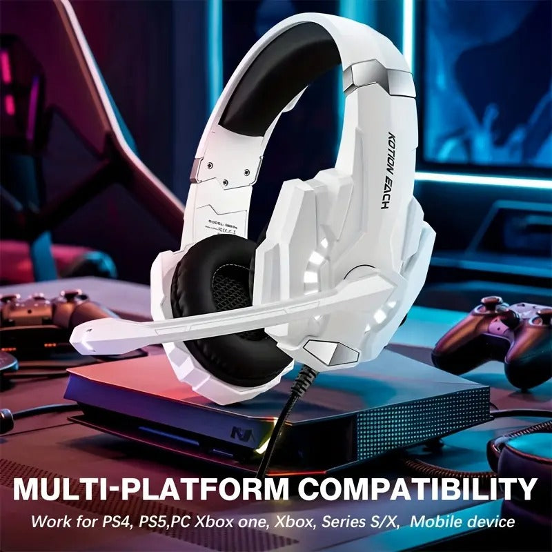 Gaming Headset mit LED & Noise-Cancelling-Mikrofon – PS4, PS5, Xbox – Lautstärkeregler, 3,5mm