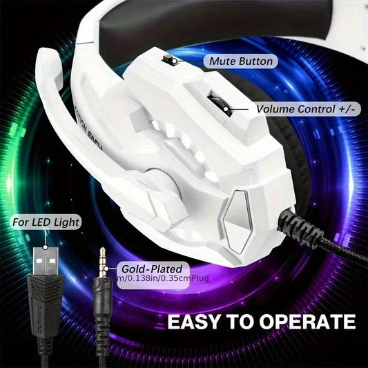 Gaming Headset mit LED & Noise-Cancelling-Mikrofon – PS4, PS5, Xbox – Lautstärkeregler, 3,5mm